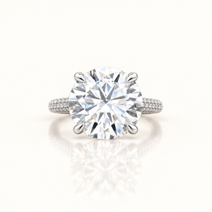 10.34 Carats Round Diamond (LGD) Solitaire Ring With a Pave 3-Row Shank - 14K Gold
