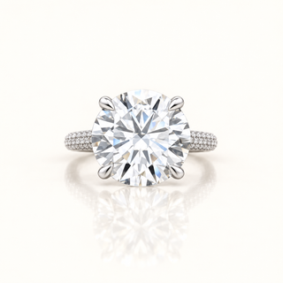 10.34 Carats Round Diamond (LGD) Solitaire Ring With a Pave 3-Row Shank - 14K Gold