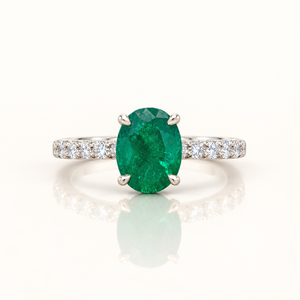 3.23 Carat Classic Natural Oval Cut Green Zambian Emerald Ring Mounted in 14K Gold