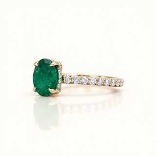 3.23 Carat Classic Natural Oval Cut Green Zambian Emerald Ring Mounted in 14K Gold