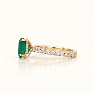 3.23 Carat Classic Natural Oval Cut Green Zambian Emerald Ring Mounted in 14K Gold