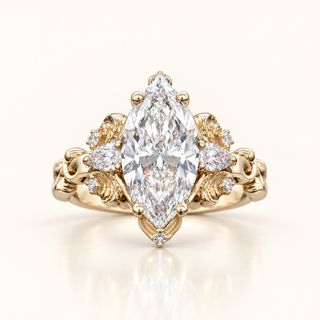 2.24 Carats Heirloom-Style Marquise Diamond (LGD) Ring with Sculpted Gold Filigree in 14K Gold