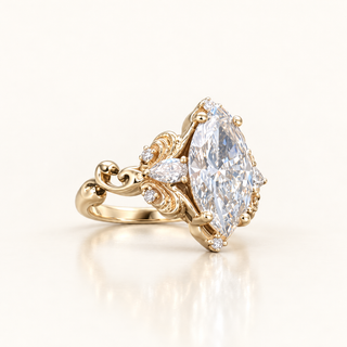 2.24 Carats Heirloom-Style Marquise Diamond (LGD) Ring with Sculpted Gold Filigree in 14K Gold