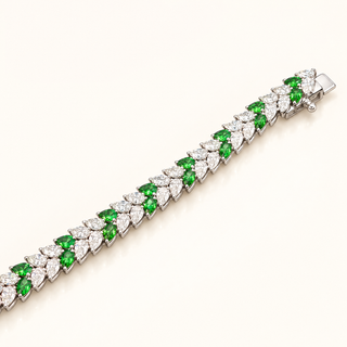 11 Carats Pear Shape Diamond Bracelet Accented with Pear-Shaped Tsavorite Set in 14kt Gold