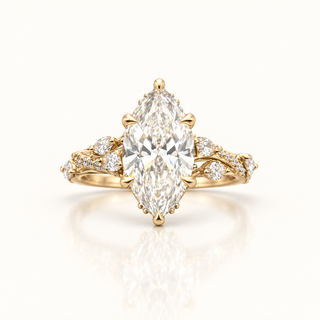 3.59 Carats Marquise Diamond (LGD) Statement Ring in 14K Gold