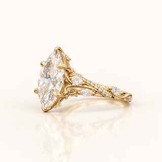 3.59 Carats Marquise Diamond (LGD) Statement Ring in 14K Gold