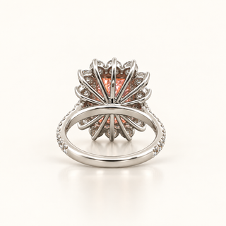 7.16 Carats Pink Emerald-Cut Center (LGD) and Round Diamond Halo Ring in 14K Gold