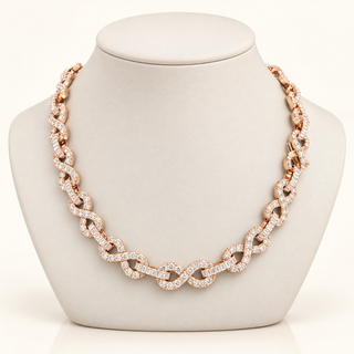 55 Carats Infinity Necklace Set with Round and Baguette Diamonds in 14K Gold