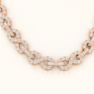 55 Carats Infinity Necklace Set with Round and Baguette Diamonds in 14K Gold