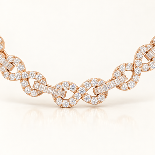 55 Carats Infinity Necklace Set with Round and Baguette Diamonds in 14K Gold