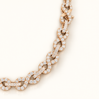 55 Carats Infinity Necklace Set with Round and Baguette Diamonds in 14K Gold