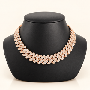 45 Carats Baguette and Cuban Diamond Chevron-Pattern Necklace in 14K Gold