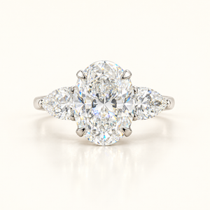6 Carats Oval Cut Center & Pear Cut Diamonds (Three Stone Ring) - Lab Grown Diamonds 14kt Gold