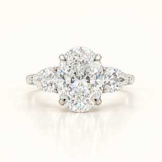 6 Carats Oval Cut Center & Pear Cut Diamonds (Three Stone Ring) - Lab Grown Diamonds 14kt Gold