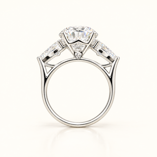 6 Carats Oval Cut Center & Pear Cut Diamonds (Three Stone Ring) - Lab Grown Diamonds 14kt Gold