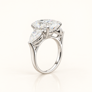 6 Carats Oval Cut Center & Pear Cut Diamonds (Three Stone Ring) - Lab Grown Diamonds 14kt Gold
