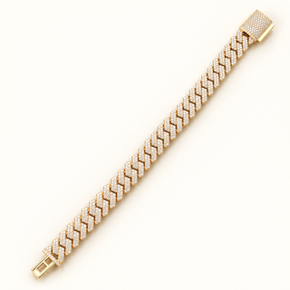 8 CARATS DIAMOND PAVE SET CUBAN BRACELET 10KT YELLOW GOLD