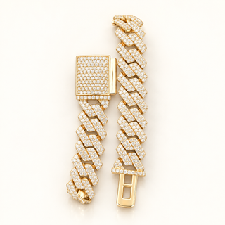 8 CARATS DIAMOND PAVE SET CUBAN BRACELET 10KT YELLOW GOLD