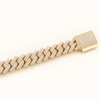 8 CARATS DIAMOND PAVE SET CUBAN BRACELET 10KT YELLOW GOLD
