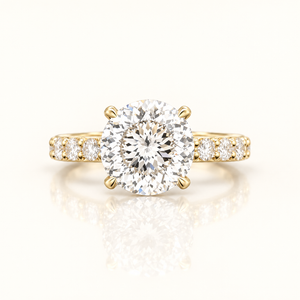 5 Carats Portuguese Cut Lab Grown Diamond Ring with Prong set Diamond on Shank- 14K Gold