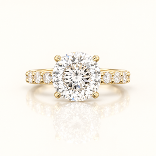 5 Carats Portuguese Cut Lab Grown Diamond Ring with Prong set Diamond on Shank- 14K Gold