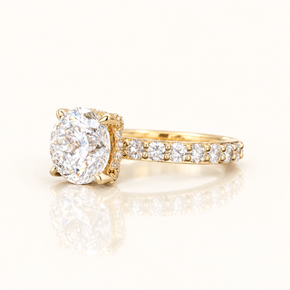 5 Carats Portuguese Cut Lab Grown Diamond Ring with Prong set Diamond on Shank- 14K Gold