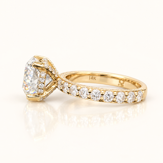 5 Carats Portuguese Cut Lab Grown Diamond Ring with Prong set Diamond on Shank- 14K Gold