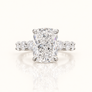 5 Carats Elongated Cushion Cut Lab Grown Diamond Ring with Round Diamond Shank - 14kt Gold