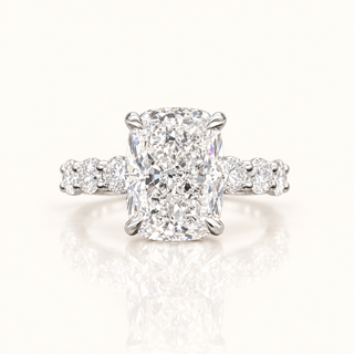 5 Carats Elongated Cushion Cut Lab Grown Diamond Ring with Round Diamond Shank - 14kt Gold