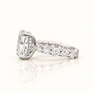 5 Carats Elongated Cushion Cut Lab Grown Diamond Ring with Round Diamond Shank - 14kt Gold