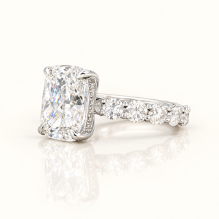 5 Carats Elongated Cushion Cut Lab Grown Diamond Ring with Round Diamond Shank - 14kt Gold