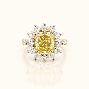 DIANA – 5 Carat Cushion Cut Diamond Bezel Ring in 14K Yellow Gold