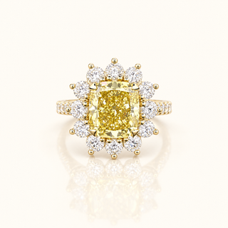 DIANA – 5 Carat Cushion Cut Diamond Bezel Ring in 14K Yellow Gold