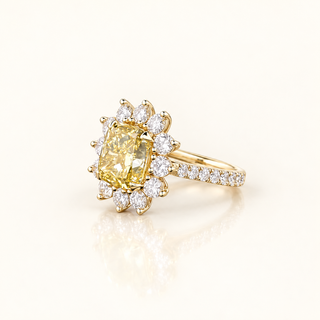 DIANA – 5 Carat Cushion Cut Diamond Bezel Ring in 14K Yellow Gold