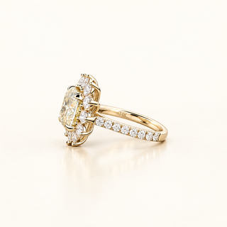 DIANA – 5 Carat Cushion Cut Diamond Bezel Ring in 14K Yellow Gold