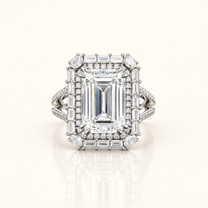 OPHELIA — 6.73ct Emerald Cut Lab-Grown Diamond Halo Ring