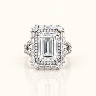 OPHELIA – 7 Carat Emerald Cut Diamond Ring in 14K White Gold