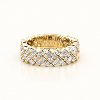 CALISTA – 1 Carat Baguette and Round Accent Ring in 10K Yellow Gold