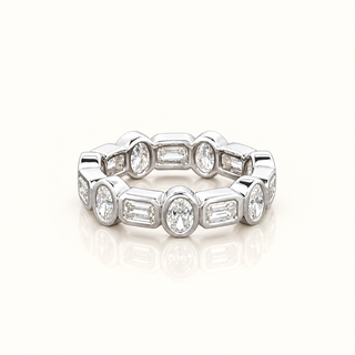 OCTAVIA – 2 Carat Emerald and Oval Cut Diamond Eternity Ring in 14K White Gold