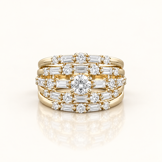 VALERIA – 2 Carat Round and Baguette LGD Ring in 10K Yellow Gold