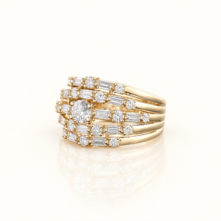 VALERIA – 2 Carat Round and Baguette LGD Ring in 10K Yellow Gold