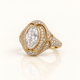 GENEVIEVE – 3.5 Carat Oval LGD Ring in 14K Yellow Gold