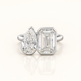 CELESTINA – 2 Carat Emerald & Pear LGD Ring in 14K White Gold