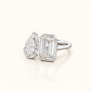 CELESTINA – 2 Carat Emerald & Pear LGD Ring in 14K White Gold