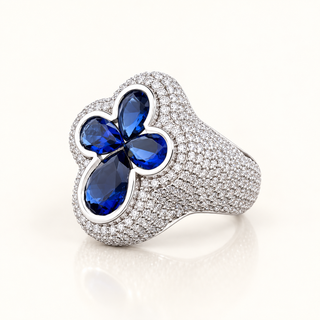 IVANNA – 6 Carat Flower Pear LGD Ring in 10K White Gold