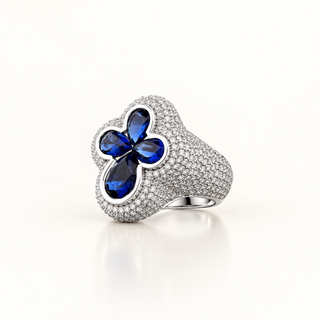 IVANNA – 6 Carat Flower Pear LGD Ring in 10K White Gold
