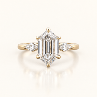 NADIA – 3 Carat Hexagon Modified Step Cut LGD Ring in 14K Yellow Gold