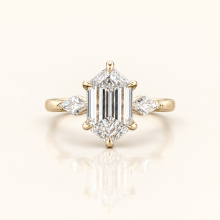 NADIA – 3 Carat Hexagon Modified Step Cut LGD Ring in 14K Yellow Gold