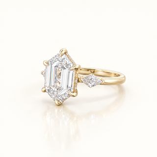 NADIA – 3 Carat Hexagon Modified Step Cut LGD Ring in 14K Yellow Gold