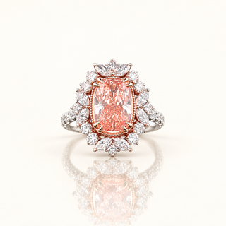 IVY – 3.5 Carat Cushion Pink LGD Two-Tone Ring in 14K Rose & White Gold